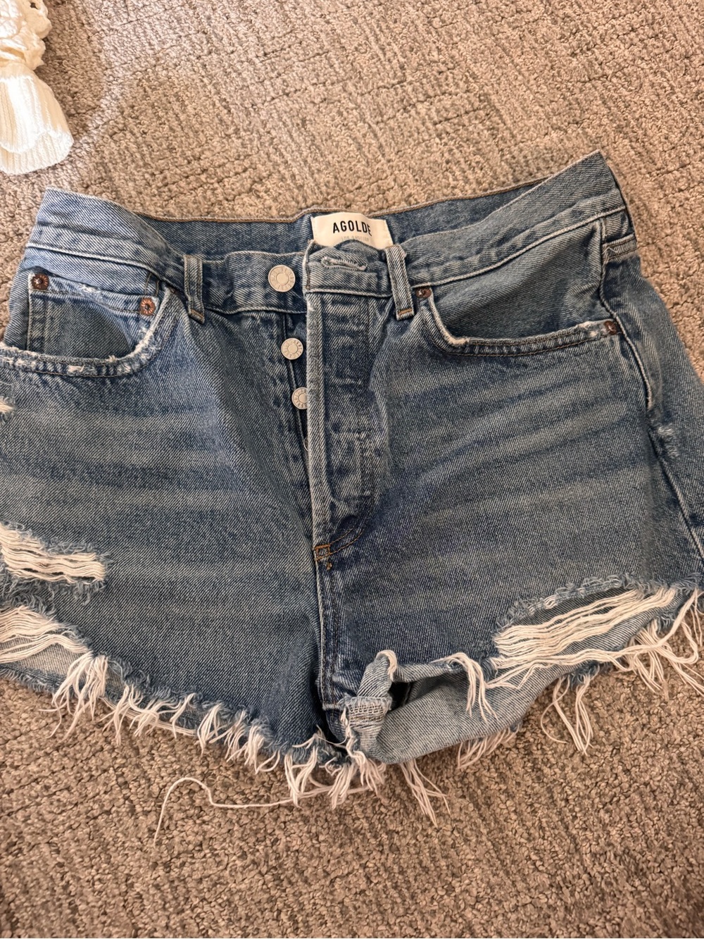 Agolde Light Blue Distressed High-Rise Jean Shorts